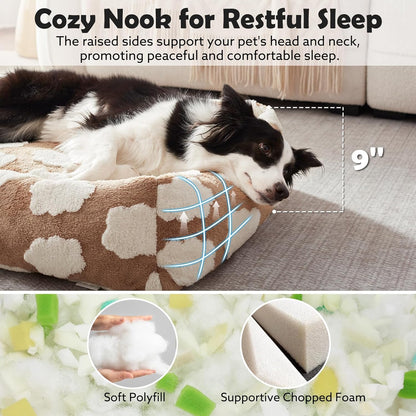 Small Dog Bed for Small Dogs, Rectangle Washable Orthopedic Dog Bed with Removable Zipper Cover, Cute Soft Calming Puppy Pet Bed with Jacquard Shaggy Plush & Non Skid Bottom