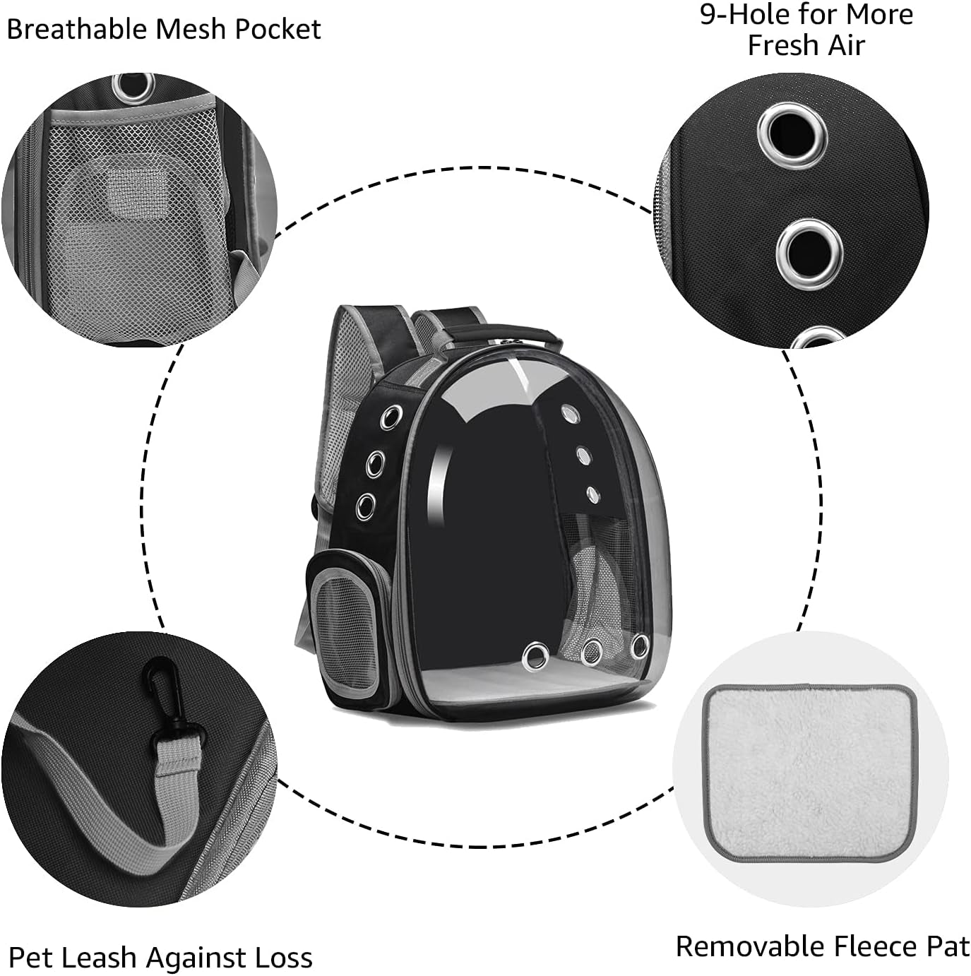 Cat Backpack Carrier Bubble Carrying Bag, Small Dog Backpack Carrier for Small Medium Dogs Cats, Space Capsule Pet Carrier Dog Hiking Backpack, Airline Approved Travel Carrier - Black