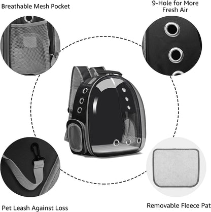 Cat Backpack Carrier Bubble Carrying Bag, Small Dog Backpack Carrier for Small Medium Dogs Cats, Space Capsule Pet Carrier Dog Hiking Backpack, Airline Approved Travel Carrier - Black