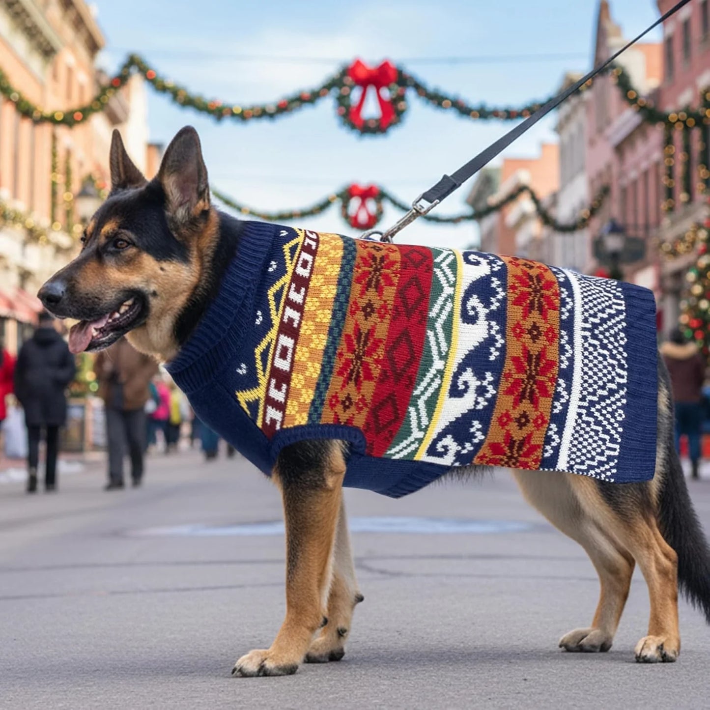 Dog Christmas Sweater, Winter Warm Fleece Holiday Pet Clothes for Small, Medium, Large & XL Dogs, Cute Snowflake Turtleneck Dog Pullover Knitwear Indoor & Outdoor