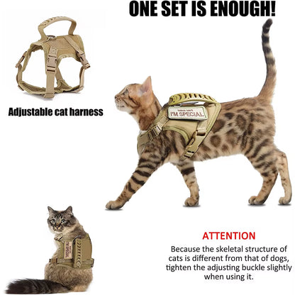 Tactical Cat Harness for Walking Escape Proof Adjustable Pet Vest Harness Soft Mesh with Control Handle for Large Cat Small Dog
