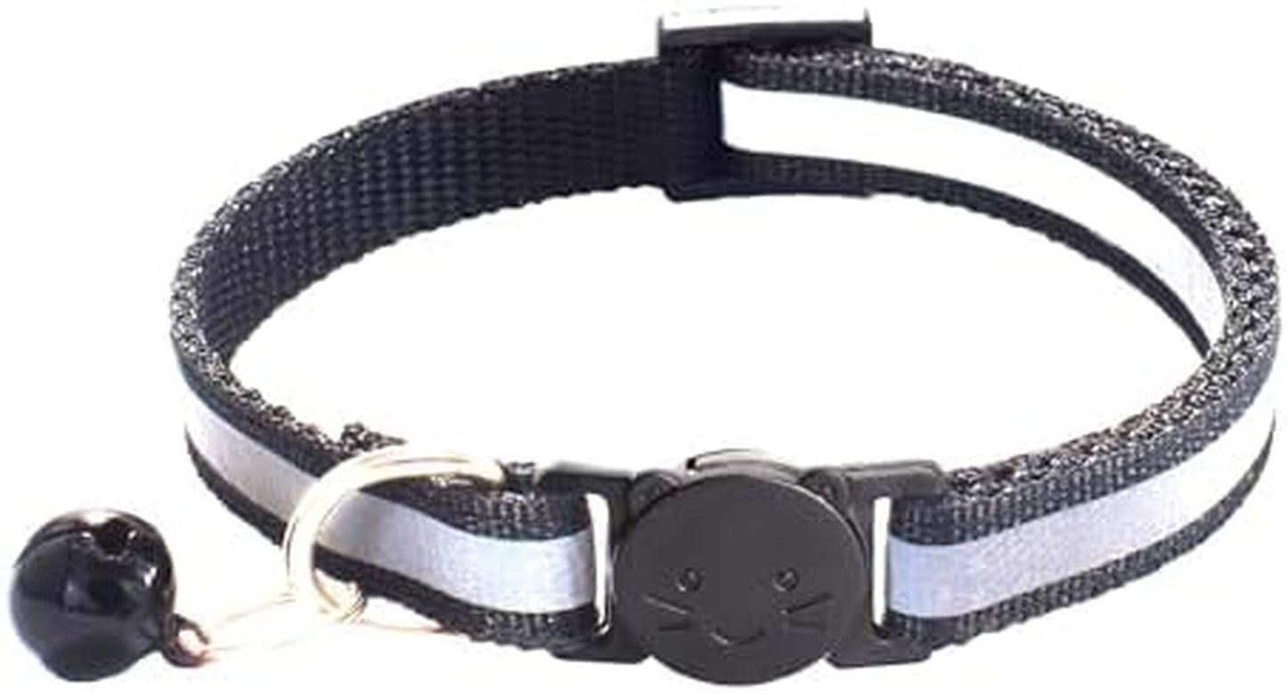2 Pack Breakaway Cat Collars with Bells, Reflective Design and Claw Print Design, Safety Buckle Kitten Collars Adjustable from 7.5 to 12.5 Inches (Black)