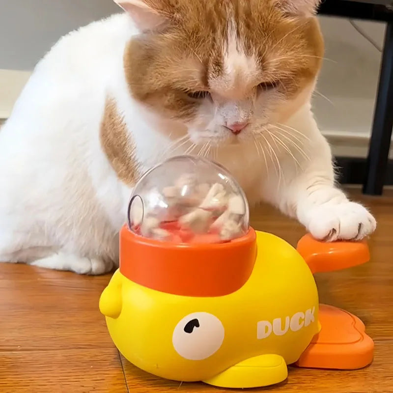 Yellow Duck-Shaped Interactive Cat Treat Dispenser Durable Plastic Training Dog Toy Puzzle Slow Feeder Dog Self-Pleasure Toy