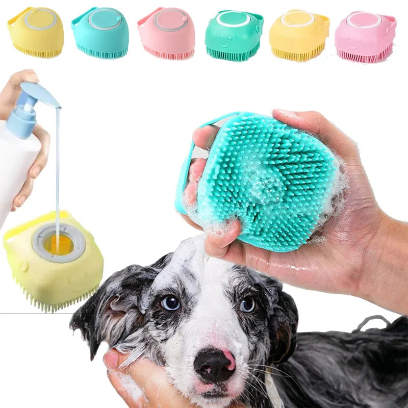 Pet Dog Shampoo Brush 2.7Oz 80Ml Cat Massage Comb Grooming Scrubber for Bathing Short Hair Soft Silicone Rubber