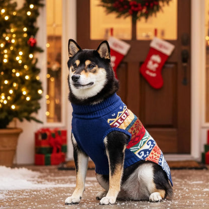 Dog Christmas Sweater, Winter Warm Fleece Holiday Pet Clothes for Small, Medium, Large & XL Dogs, Cute Snowflake Turtleneck Dog Pullover Knitwear Indoor & Outdoor